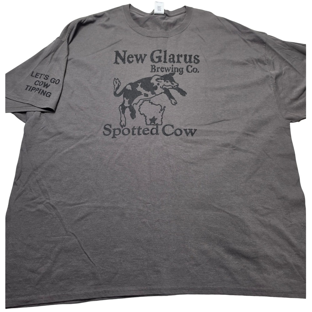 New Glarus Brewing Spotted Cow T-Shirt Gray Mens 3XL Cow Tipping Beer Graphic